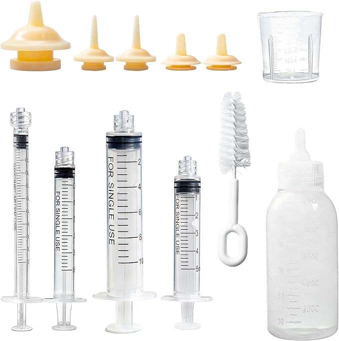 Newborn Pet Feeding Kit, 100ml Small Animal Nursing Bottle with BPA-Free Nipple, Oral Syringe, Measuring Cup & Cleaning Brush for Kittens, Puppies, Rabbits, Squirrels | Safe Hygienic Milk Feeder Set