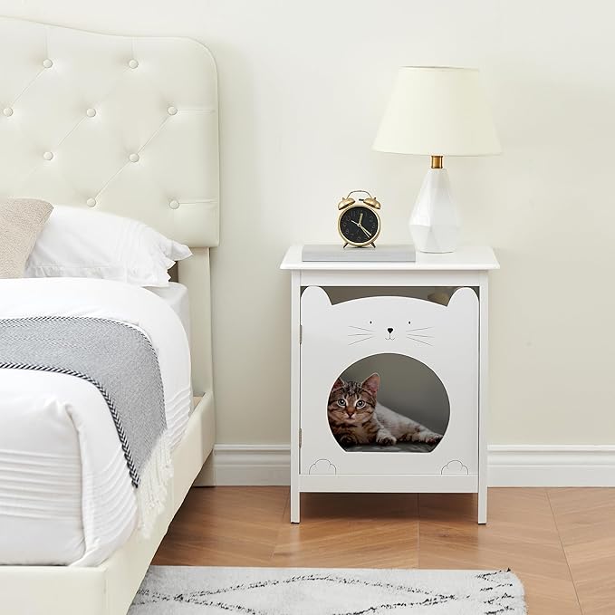 IDEALHOUSE Cat Litter Box Enclosure - Cat House & Side Table | Hooded Hidden Pet Box | Cats Furniture Cabinet | Pet Crate | Cat House Night Stand for a Cozy Home, Pet Cabinet Side Table for Cats