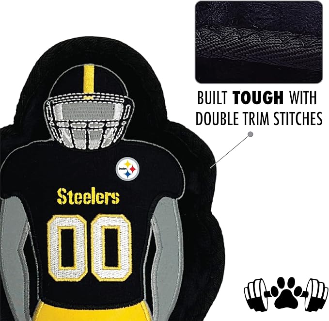 The 1st Ever Tough but Smooth Dog Toy NFL Pittsburgh Steelers Football Athletes Player Tough Pet Toy. A Premium Quality Doggie Toy with Built-in Squeaker. Sports Fans Favorite Chew Toy