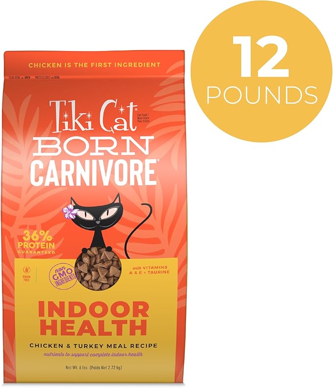 Tiki Cat Born Carnivore Indoor Health, Chicken & Turkey Meal, 6 lbs Bag