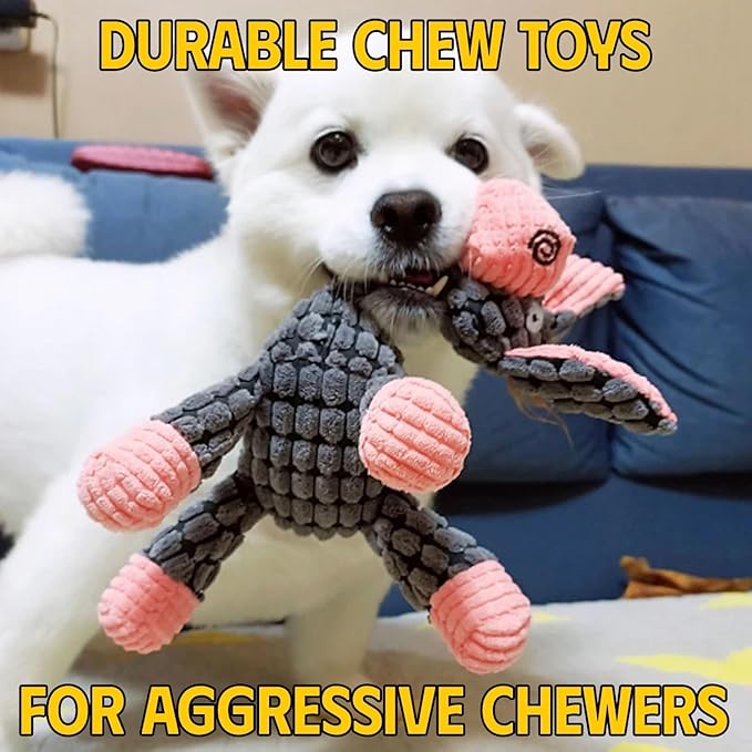 Pack 3 Squeaker Toys Rope, Cute Soft Durable Stuffed Animal Plush Dog Chew Toys, Squeak Toy for Teeth Cleaning, Small Dogs Cats Small Animal