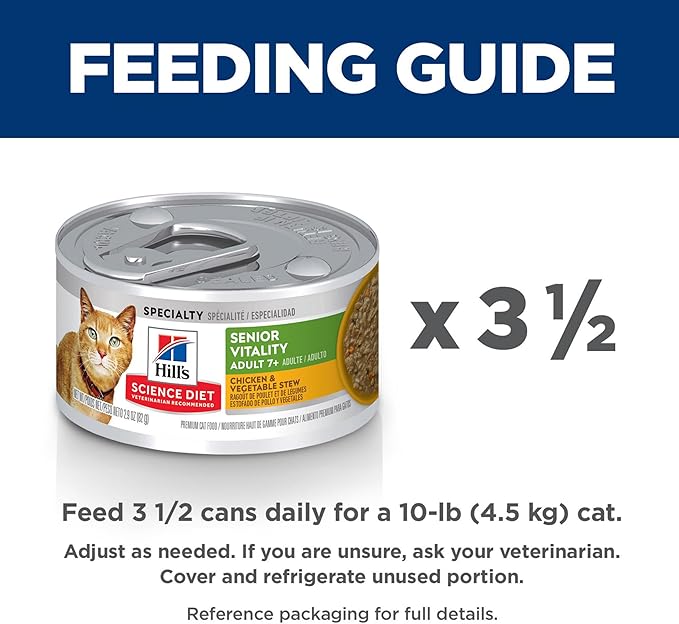 Hill's Science Diet Adult 7+ Senior Vitality Wet Cat Food, Chicken & Vegetable Stew, 2.9 oz. Cans, 24-Pack