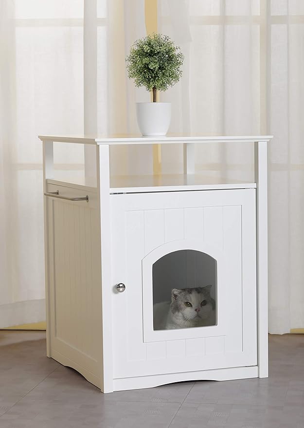 Merry Pet Cat Washroom Litter Box Cover/Night Stand Pet House, Glossy White