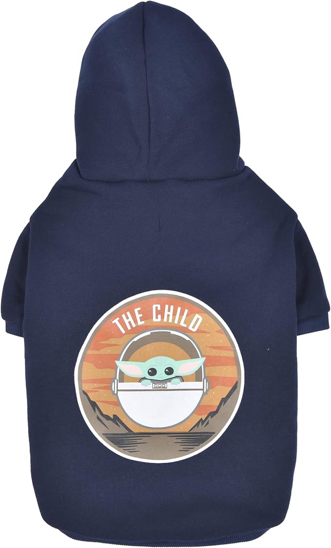 Star Wars for Pets The Mandalorian The Child Grogu Dog Hoodie with Leash Attachment Hole - Pet Outerwear for Dogs - Officially Licensed Dog Apparel & Accessories, Navy, Size Extra Small