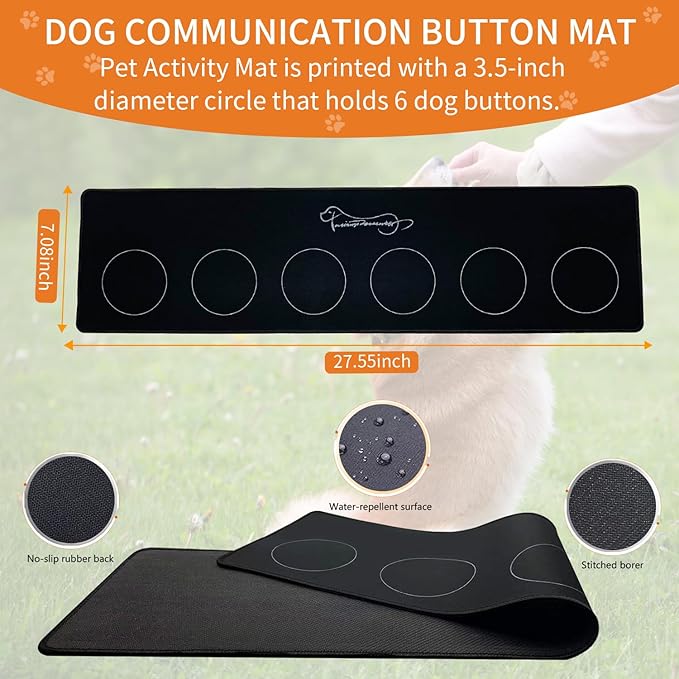 RIBOSY Set of 6 Recordable Buttons with Rubber Mat and 50 Training Stickers, Dog Buttons for Communication - Record& Playback Your Own Voice to Train Your Pet Voice What They Want（Battery Included）