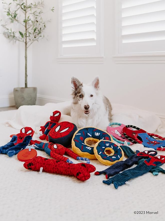 ZippyPaws Marvel Jigglerz - Durable Crinkle Dog Toy, Interactive Squeaky Toy for Boredom, Plush Stuffing-Free Puppy Toys - Spider-Man Bone