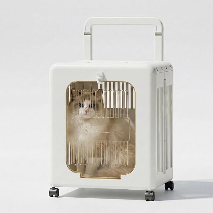 Cat Stroller, Breathable Foldable Cat Carrier with Wheels for Small Dogs and Cats, and Features a Comfortable Viewing Window Suitable for Cats Under 22 pounds (White)