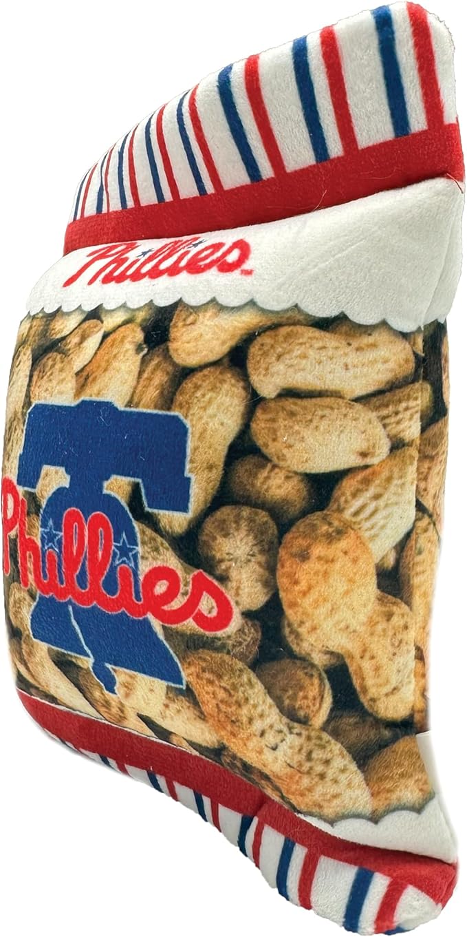 MLB Philadelphia Phillies Plush Peanuts Snack Toy for Dogs & Cats with Embroidered Team Name & Logo with Inner Squeaker