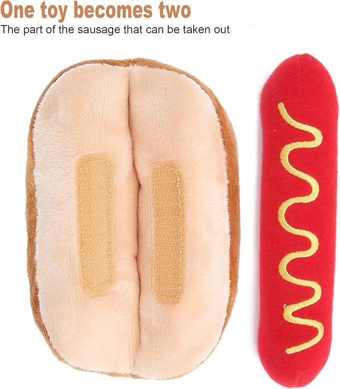 Jeanoko Hot Dog Toy Exquisite Design Food Shape Stuffed Toy Squeezable Soft Plush Dog Toy Soft Plush Hot Dog Shape for Cats Dogs
