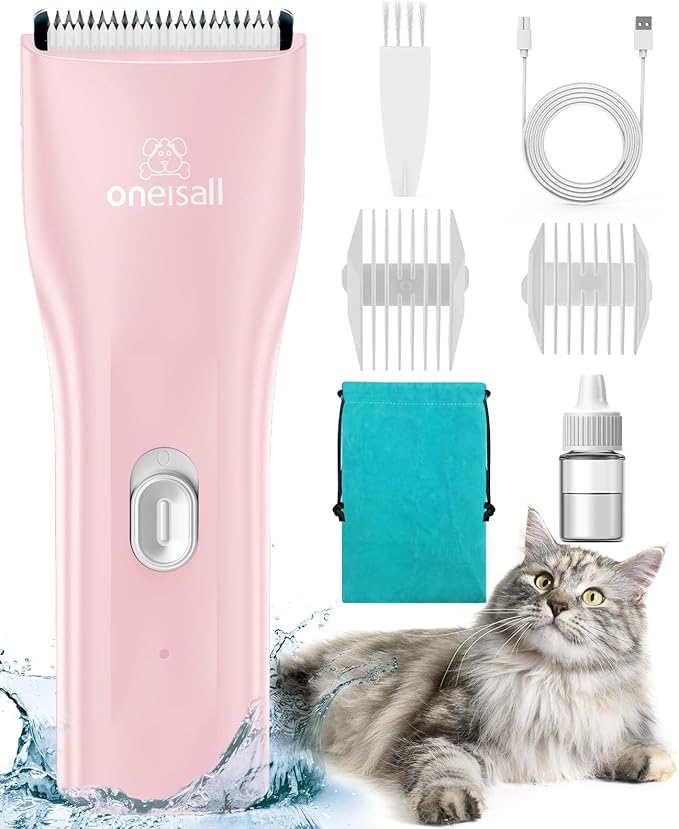 oneisall Pet Clipper for Cat Matted Hair, Pet Shaver for Cats Quiet Pet Hair Clippers Cordless Cat Clippers for Matted Hair Cat Clippers for Long Hair（Pink）