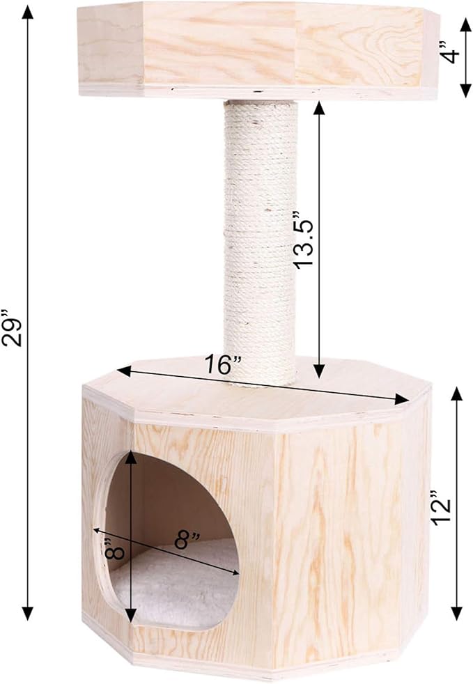 Armarkat Solid Wood Sturdy Cat Tree Condo House Furniture with Cushion S2906, Tan, 2 Levels