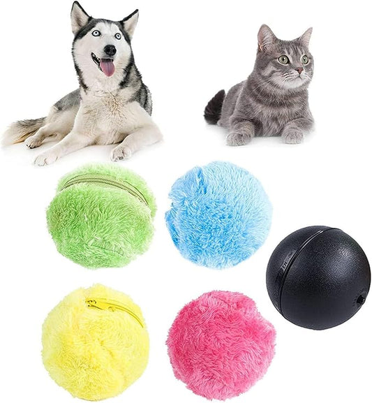 Rolling Ball Dog Toy, Anti-Anxiety Active Rolling Toy for Dogs and Cats, Self Moving Balls with Automatic Movement, Interactive Toys for Large Small Dogs (1 Black 𝐁𝐚𝐥𝐥+ 4 𝐁𝐚𝐥𝐥 Covers)