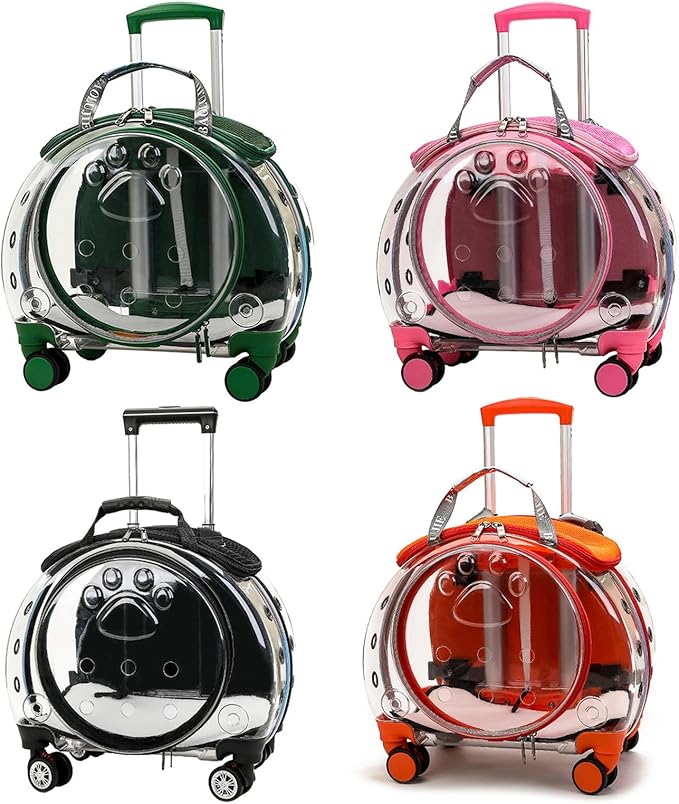 Rolling Cat Carrier,Clear Cat Carrier with Wheels,Pet Trolley Case Pet Backpack for Kitty Small Dog Sturdy and Breathable Design Portable Cats Dogs Backpack for Travel/Taking a Walk Pink