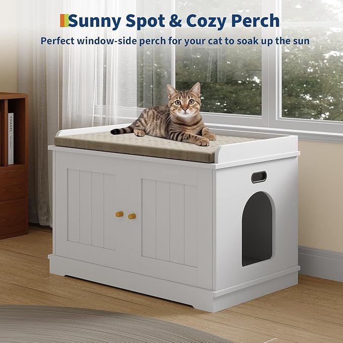Garvee Cat Litter Box Enclosure Furniture Wooden Hidden Litter Box Cabinet Dog Proof Cat Washroom Kitty House with Vent Door
