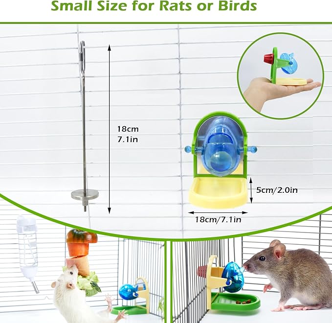 2Pcs Rat Enrichment Toys Set - Stainless Steel Fruit/Veg Holder & Treat Dispenser, Interactive Foraging Puzzle Toys for Rats/Mice/Birds, Cage Accessories with Hanging Feeder & Intelligence Game