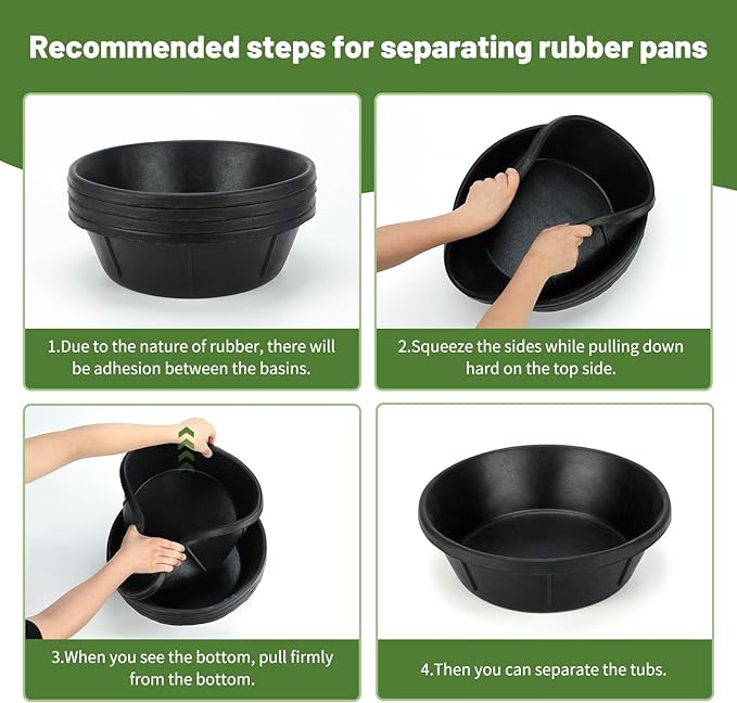 4Pcs Rubber Feed Pan, 8 Quart/ 2 Gallon Horse Feeder Bucket Livestock Feed Pan, Heavy Duty Rubber Dog Bowl Chicken Dust Bath Tub for Dogs Pig Goat Chicken Farm Small Animal,14.56 x 4.53 Inches