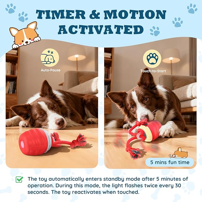 Interactive Dog Toys Ball - New Upgraded Chase Buddy Dog Toy for Small Dogs, Automatic Moving and Rolling Dogs Ball for Boredom, USB Rechargeable(Red)