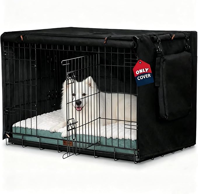 Dog Crate Cover for Anxiety,Water-Resistant,Windproof & Sun Resistant 600D Oxford Kennel Cover with Storage Bag,Calming Indoor Outdoor Pet Crate Cover for 42 Inch Wire Crates,Machine Washable,Black