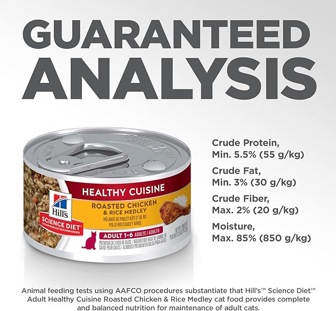 Hill's Science Diet Adult 1-6 Healthy Cuisine Wet Cat Food, Roasted Chicken & Rice Medley in Gravy, 2.8 oz. Cans, 24-Pack