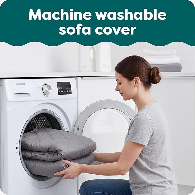 FurHaven Water-Resistant Sofa Cover for Dogs & Cats, Reversible Couch Protector with Secure Straps and Pinsonic Quilted Fabric, Machine Washable Couch Cover, Sofa Sized, Gray Mist