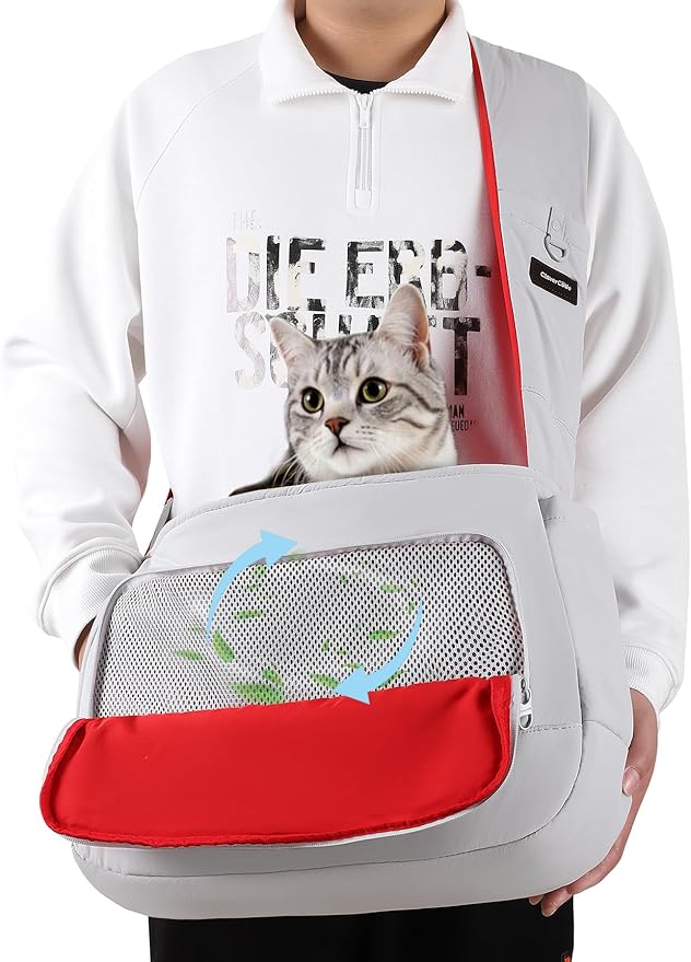 Dog Sling Carrier for Small Medium Dogs & Cats, Fits 7–18lbs, Soft Puffy Lightweight Pet Sling Carrier with Adjustable Padded Strap and Storage Pocket, Hands-Free for Travel, Hiking & Outdoor Grey