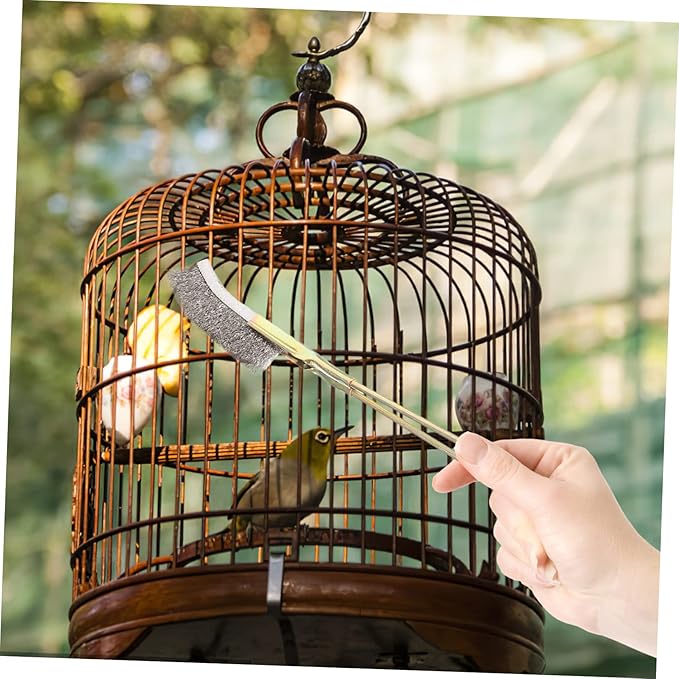 VANZACK 6pcs Long Handle Bird Cage Cleaning Brush Durable Tool for Parrot Cage Maintenance Easy Storage Hanging