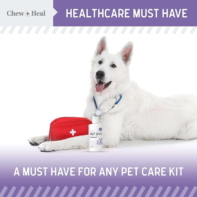 Chew + Heal Labs Hypochlorous Acid Lotion for Dogs – 4oz Dog Wound Spray for Cuts, Burns, Sores, Abrasions, and More – Non Toxic and Chemical Free Hot Spot Lotion – Made in the USA