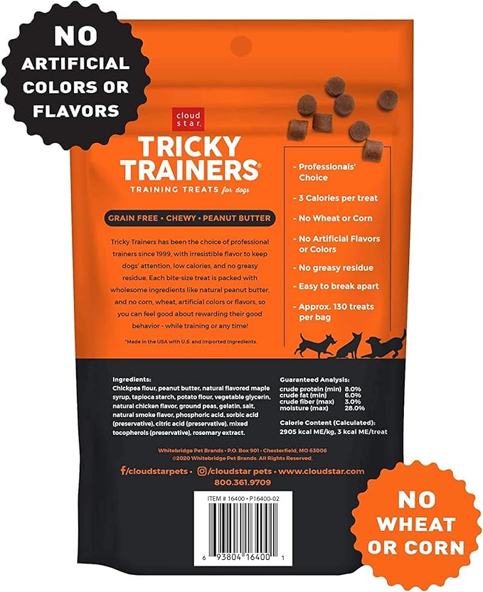Cloud Star Tricky Trainers Grain-Free Variety Pack – Four Total Flavors: Peanut Butter, Liver, Cheese, and Salmon Plus Pet Paws Notepad (5oz Each, 20oz Total)