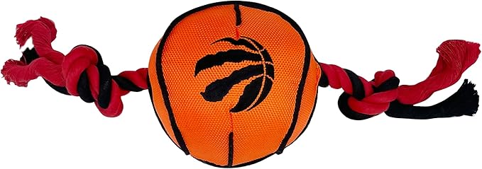 Pets First NBA Toronto Raptors Basketball Toy. - Tough Nylon Pet Toy with Tug Ropes & Inner Squeaker, one Size