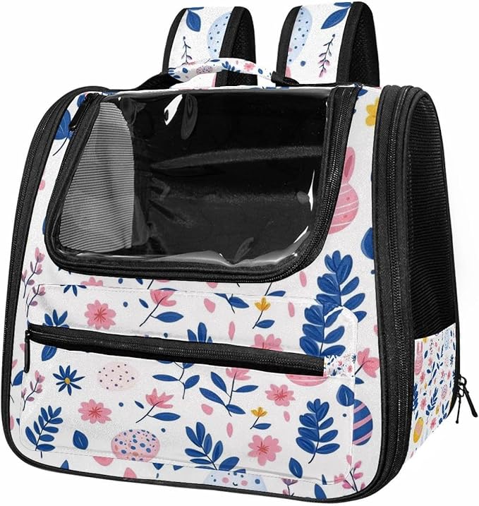 Rabbits Eggs Flowers Leaves Pet Cat Backpack Carrier for Kitty Small Dog, Ventilated Pet Carrier Bag for Car, Walking, Hiking, Outdoors