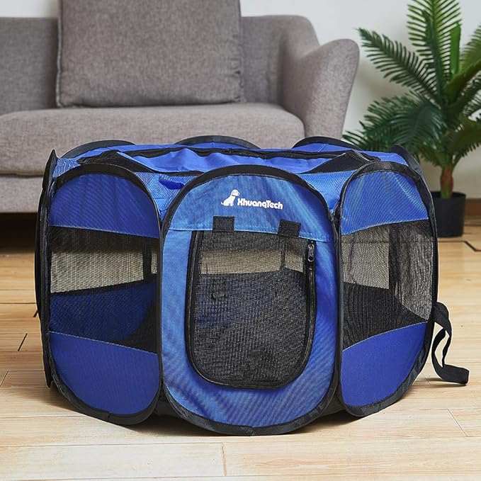 XianghuangTechnology Soft Fabric Portable Foldable Pet Dog Cat Puppy Playpen, Indoor/Outdoor use Pet Kennel Cage D31.5 x H23 inch (Navy Blue)