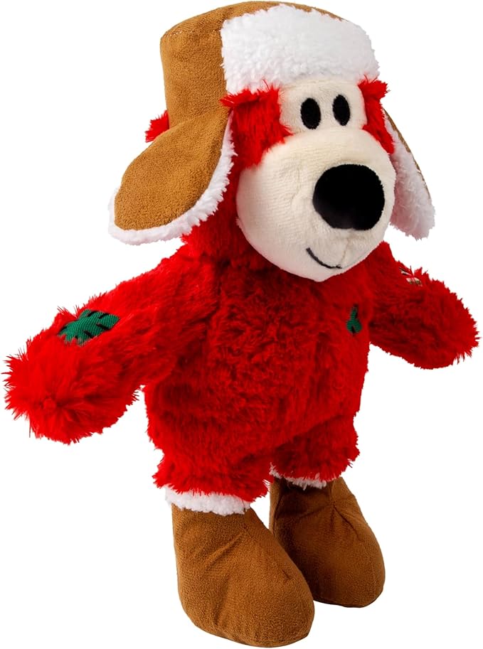 KONG Christmas Holiday Wild Knots Bear Dog Toy – Durable Rope Skeleton, Squeaker for Long-Lasting Play, Less Stuffing for Less Mess, Assorted Colors (1 Pack, Small/Medium)