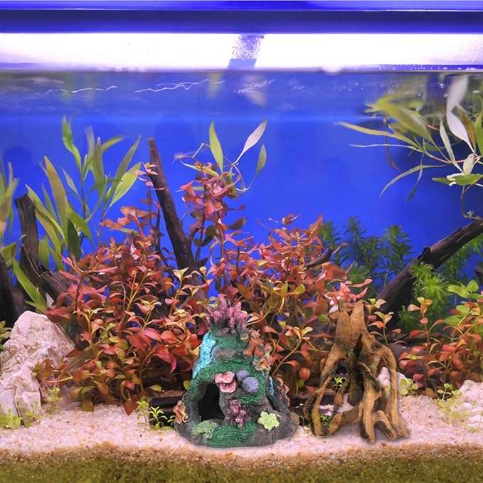 Angoily Simulation Tree Trunk Aquarium Decor 9.05X7.08X6.69In Resin Fish Tank Stump Ornament with Hideout for Aquatic Pets Underwater Decoration