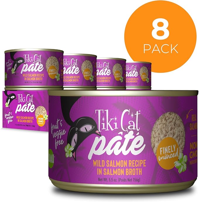 Tiki Cat Luau Pâté Wet cat Food, Salmon, 5.5 oz. Cans (8 Count)