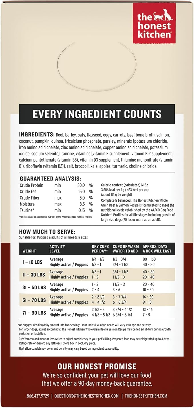 The Honest Kitchen Human Grade Wholemade™ Dehydrated Dog Food, Whole Grain Beef & Salmon, 10 lb (makes 40lbs)
