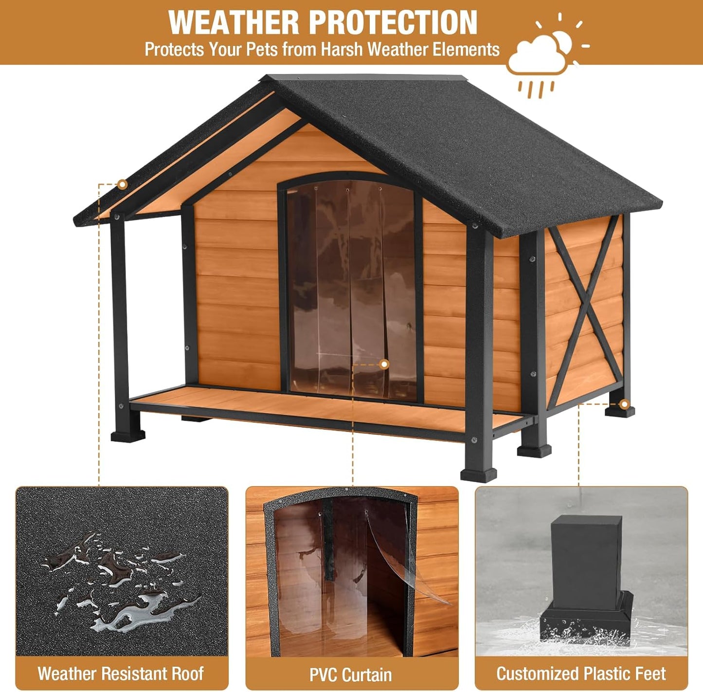 Dog House Outdoor & Indoor, Dog Kennel for Winter, Insulated Puppy Shelter for Small & Medium & Large Dogs,Unique All-Around Iron Frame (Medium)