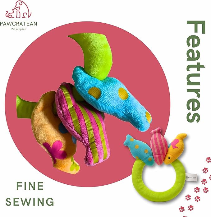 7" Squeaky Plush Toy for Puppies Small Dogs Self Etertainment Washable Soft Made [PET ONLY] (Fish Ring)