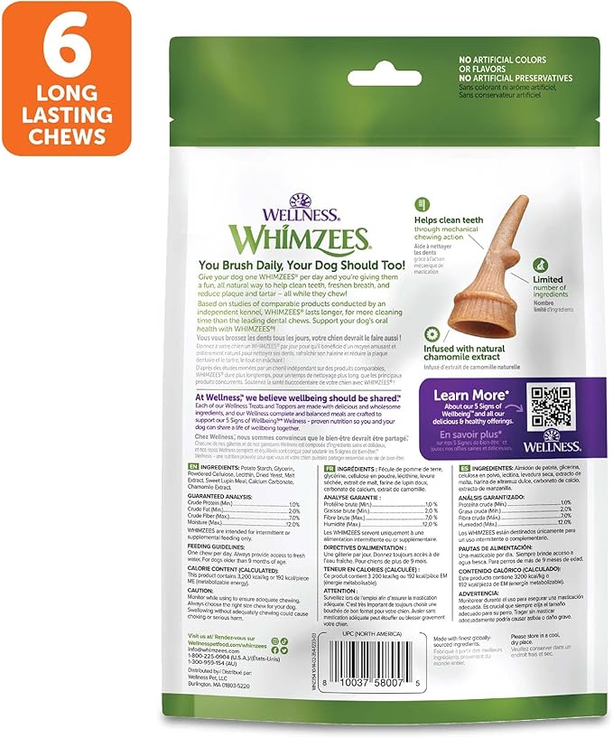 Wellness WHIMZEES Antler Occupy Dog Dental Treat, Chews, Freshens Breath, Large Size, 12.7 oz Bag, 6 Count