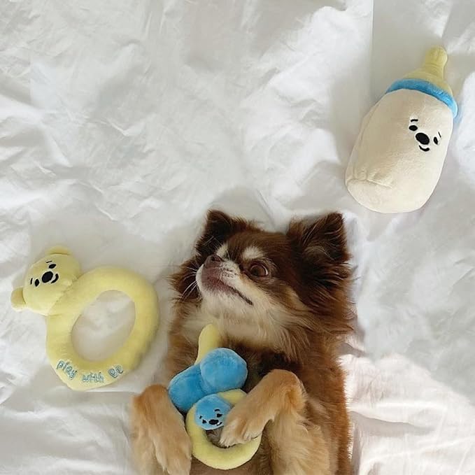 Cat Dog Chew Toy Baby Series Plush Toy Set Cute Pacifier Bottle Rattle Shapes BB Sound Pet Accessories (Rattle)