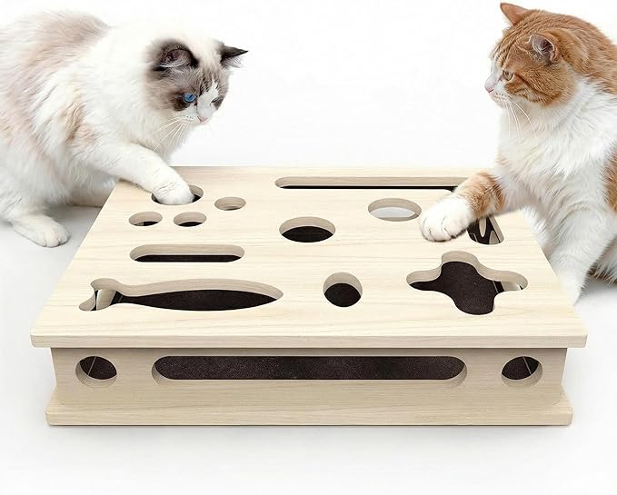 Cat Scratch Puzzle Box, Cat Nail File Box, Cat Enrichment Toy for Indoor Cats, Solid Wood Treat Puzzle Maze with Built-in Sandpaper, Stable Lock-Fit Interactive Claw Care Toy