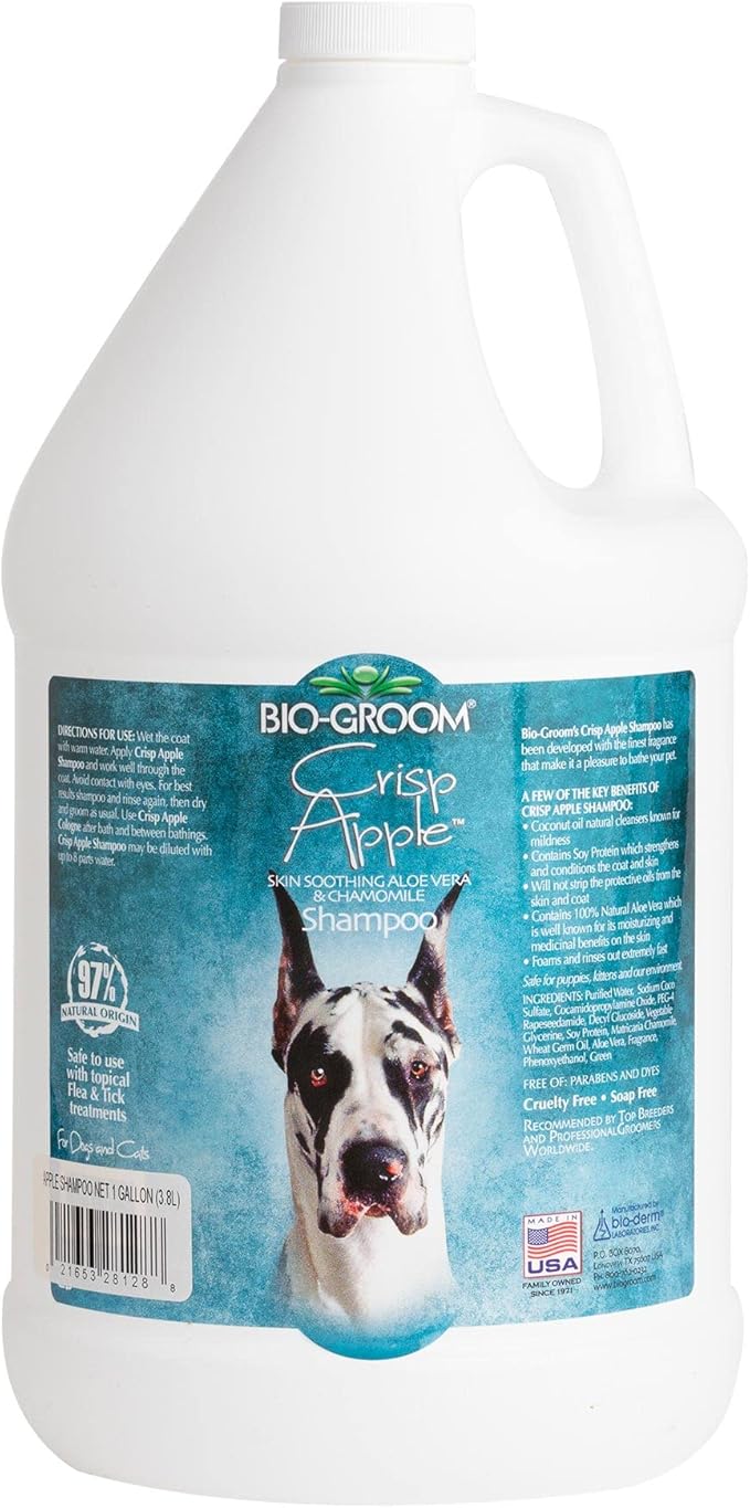 Bio-Groom Crisp Apple Dog Shampoo - Natural Scent Pet Shampoo, Aloe Vera, Chamomile, Cat & Dog Bathing Supplies, Puppy Wash, Cruelty-Free, Made in USA, Quick Rinse Cat Shampoo - 1 Gallon