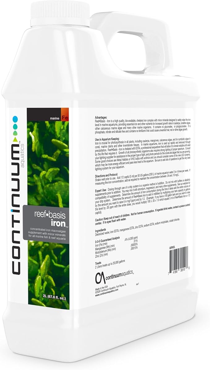 Continuum Aquatics Reef Basis Iron - Iron Macro-Algae Supplement for All Marine Fish and Reef Aquariums, 2 Liter
