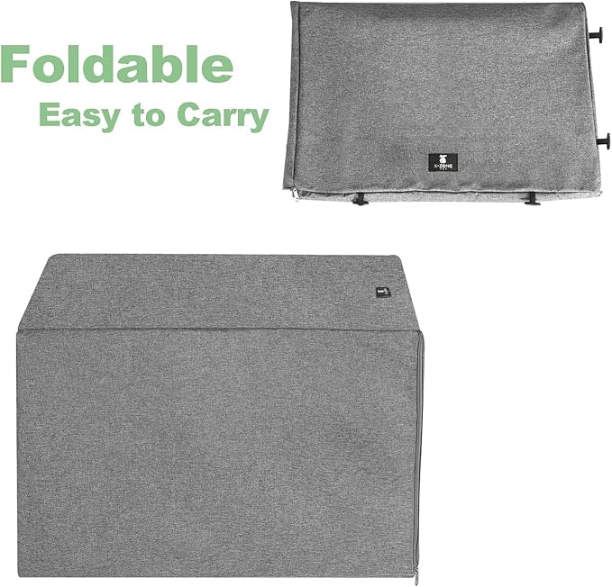 X-ZONE PET Double Door Dog Crate Cover - Polyester Pet Kennel Cover (Fits 24 30 36 42 48 inches Wire Crate) (30 Inch, Grey)