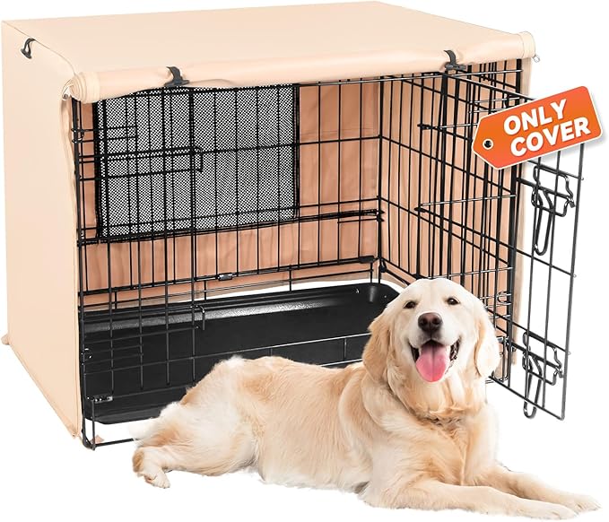 X-ZONE PET 30" Dog Crate Cover for Indoor/Outdoor - Heavy Duty Polyester Pet Kennel Cover Fits for Wire Dog Cage Beige