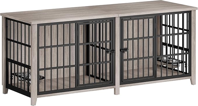 Lulive 78-Inch Extra Large Wooden Dog Crate – Multi-Functional Furniture for Large or Multiple Dogs (Grey)