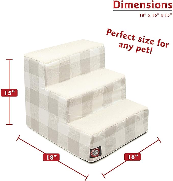 Majestic Pet 3 Step Portable Dog Stairs for Small Dogs to get on Bed Supports 250 lbs or Less – Dog Steps for High Bed with Machine Washable Cover –Pet Stairs for Cats Anderson Check Light Gray