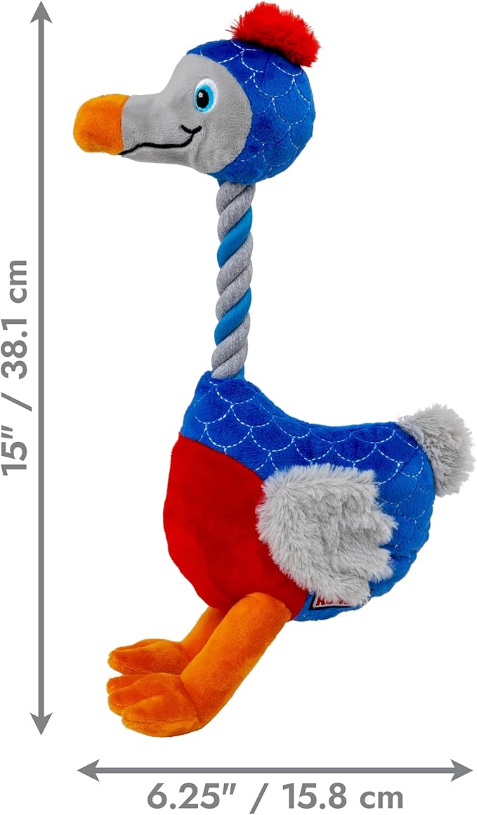 KONG Bendeez Dog Toy – Durable Plush with Rope, Flexible Twistable Design, Squeaker for Interactive Play, Large Size for All Dogs (Bird)