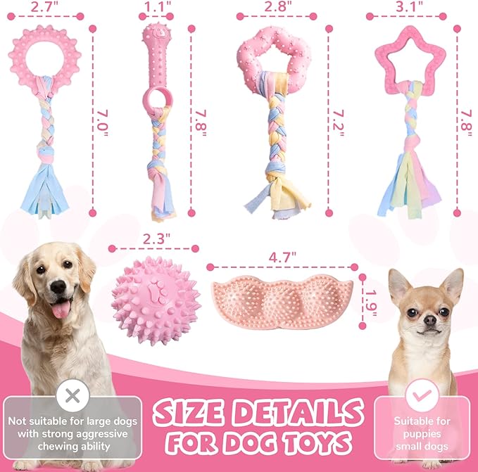 ABRRLO 6 Pack Puppy Teething Toys Cute Pink Puppy Chew Toys for Teething Small Breed Dog Chew Toy Interactive Pet Toy Set for Puppies to Keep Them Busy Soft Durable Small Breed Doggy Chewing Ball