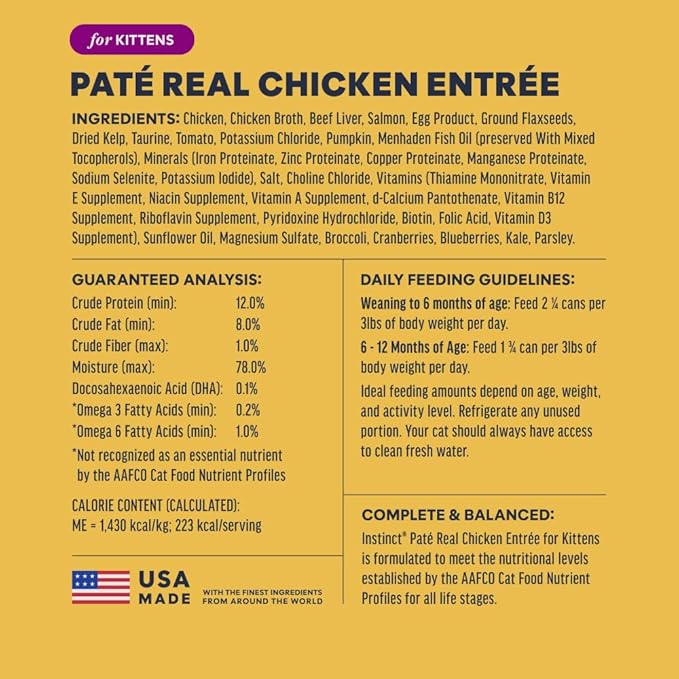 Instinct Pate Kitten Entrees, Wet Canned Cat Food, Grain-Free - Real Chicken, 5.5 oz. Cans (Pack of 12)