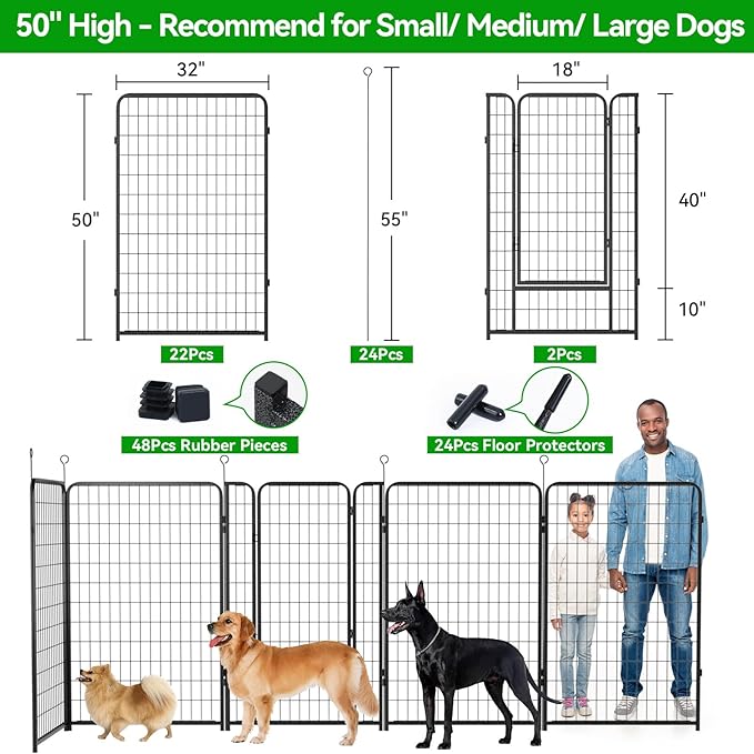 Kfvigoho Dog Playpen Outdoor Extra Wide 24 Piece Panels Heavy Duty Dog Fence 50" Height Anti-Rust with Doors Portable for RV Camping Yard, Total 63FT, 316 Sq.ft, Snowy Black
